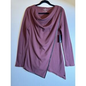 Andrew Marc Women's Long Sleeve Asymmetrical‎ Thermal Tunic Faux Leather Trim XL